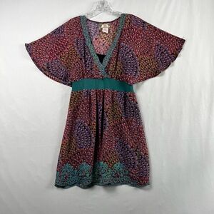 Flying Tomato Dress Womens Small Multicolor Bohemian Floral Print V Neck chiffon